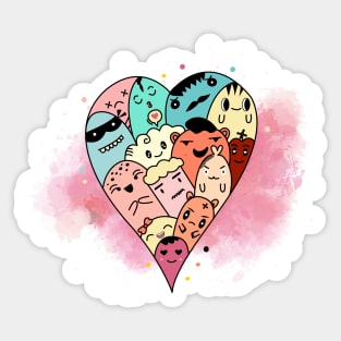 Heart full of doodle faces Sticker